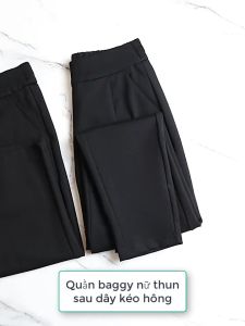 Quần tây baggy nữ lưng cao thun sau dây kéo dấu bên hông thanh lịch trẻ trung - 233