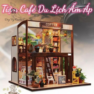 Mô hình DIY trí tuệ sáng tạo nhà búp bê shop búp bê thủ công tự láp ráp bằng gỗ kiểu cửa hàng Tiệm Café Du Lịch Ấm Áp