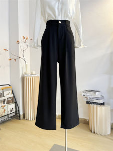 Khaki Wide Leg Pants Womens High Waist Straight Casual Trousers Pocket Design Autumn Fashion Elegant Drapey Office Wear
