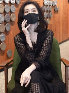 Elegant Black Lace Hollow out Dress Womens Summer 2023 New Style Slimming French Long Dress Heavy Embroidery Waist Cinching