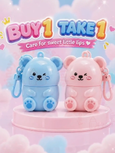 BUY 1 TAKE 1 Kids Lip Balm Cute Bear Natural Moisturizing Lip Care Blueberry Peach Flavor Portable For Children Gentle And Non-Irritating Relieves Dryness COD Ready Stock