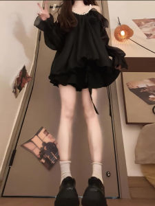 Áo Sơ Mi Nữ Cổ Treo Tay Bồng Phong Cách Pháp Mới Nguyên Bản Áo Sơ Mi Ren Cổ Tròn Dài Tay Mùa Hè 2025 Áo Sơ Mi Nữ