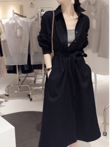 Elegant Casual Womens Shirt Dress Spring Commute OL Style with Belt Slimming mid Waist A-Line Skirt Long Sleeve Midi Dress