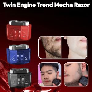 Twin Engine Trend Mecha Razor Electric Shaver For Men Wet And Dry Rotating Dual Blade Head