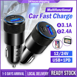 3.1A USB Car Charger Dual Port PD Type-C Power Fast Charging Mobile Phone Charger for Huawei Samsung Vivo Oppo