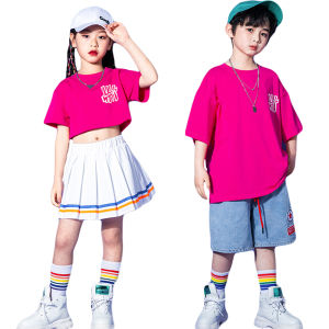 LOlanta 2Pcs Summer Kids Dance Clothes Short Sleeve Top &Skirt/Shorts Outfit Girls Hip Hop Jazz Cloud Thing Stage Performance Boys Casual Wear Birthday Gift 4-16 Years.