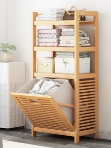 Rattan Woven Laundry Basket Bathroom Storage Basket Multi-layer Nan Bamboo Breathable Moisture Proof Shelf Home Use