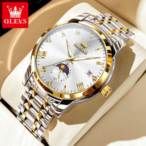 OLEVS watch men original waterproof luminous day and night phase dial fashion business stainless steel quartz watches for men