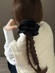 ยางรัดผมแบบสองชั้นสีน้ำตาลอบอุ่นสำหรับผู้หญิง ยางรัดผมทรงหางม้าต่ำขนาดใหญ่ ยางรัดผมสไตล์เกาหลีสุดหรูหรา