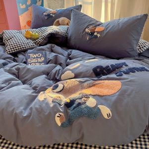 MINGSHA | Cute Rabbit Officer Cotton Bedding Set For Single Person