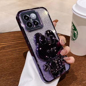 Luxurious Cute Creative Cat Stand Phone Case for Xiaomi 14 pro Gradient Flash Powder Ciiv3 Fashion New Model 12 pro Anti-Fall Transparent Soft Shell 10S Cute Makeup Mirror for Girls 11 Lite with Pearl Bracelet