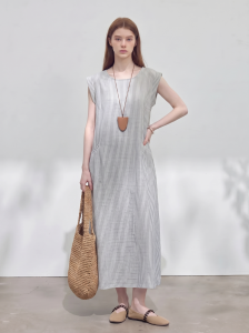 GULILI | Striped Round Collar Flounce Sleeve Womens Long Dress