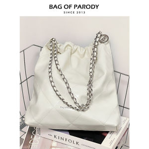 Silver Large Capacity Trash Bag Tote Shoulder Bag Diamond Grid Pattern Bag of Parody New 2025 Fashion Handbag for Youth