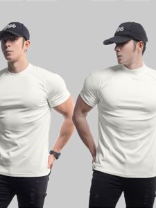 Mens Fitness Training Shirt Short Sleeve round Neck Pure Cotton Thickened Dervo Sports Top Slimming Running T-Shirt