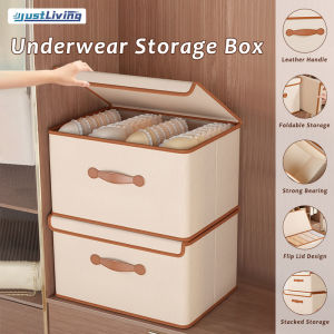 JustLiving 11/26/42/66/88L PU Leather Handle+Oxford Cloth Fabric Storage Box Blankets Toys Organizer Cabinet Folderable Clothes Storage Box Clothes Trousers Storage Wardrobe Clothes Box