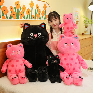 Gối ôm ngủ cho bé gái Mèo Hồng Chấm Bi Gấu Bông Mèo Mặt Quạo Mắt Liếc Cute lông mịn mẫu mới Hot Trend