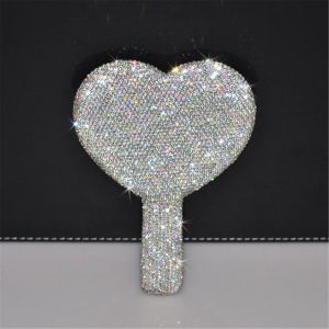 Diamond Handheld Makeup Mirror Love Heart Mirror Female Handle Makeup Cosmetic Beauty Tools Handheld Vanity Girls Make Up Mirror