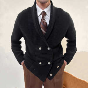 Trang Phục Công Sở Thoải Mái Dệt Kim Áo Khoác Nam Ôm Vừa Vặn Mùa Thu Mùa Đông Thời Trang Ấm Áp Thoải Mái Gen Y Hở Cổ Áo Khoác Cardigan Áo Len Phong Cách Trung Hoa