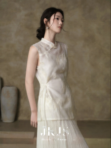 JK&JS | Áo Sơ Mi Không Tay Phong Cách Trung Quốc Mới Thêu Nặng Có Hạt Cườm Tian Silk Hemp