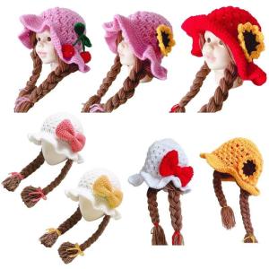 Topi Kupluk Anak Bayi perempuan rajut sulam bunga matahari lucu terbaru model tali
