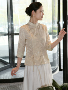 New 2024 Chinese Style Loose Floral Embroidery Shirt Daily Wear Republic of China Fashion Traditional Cheongsam Top Womens Clothing