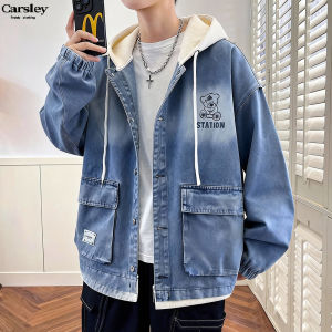 Áo Khoác Denim Nam Thời Trang Có Mũ Trùm Đầu Phong Cách Mỹ Mùa Xuân Thu Thường Ngày Dài Tay Áo Khoác Ngoài