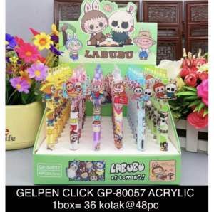 Pulpen Gel Click Molly Labubu/ Bolpen Labubu Acrylic (1 set isi 6pc)