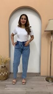 Boyfriend Jeans Karet Pinggang Jumbo Highwaist Big Size 27-42