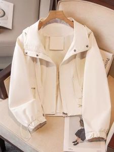 Casual Short Womens Jacket 2025 Spring Autumn New Style Anti-Wind Polyester Fiber Long Sleeve Zipper Closure Solid Color