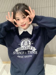 Vintage Letter Print Long Sleeve round Neck Hoodless Sweatshirt Womens Spring Autumn Style Loose Fit Comfortable Casual Top