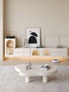 HETU | Creamy Style New Floating TV Console with Storage Function