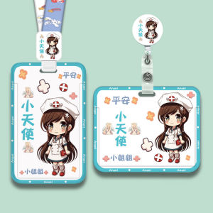 Cute Cartoon Student ID Card Holder Lanyard Retractable Buckle Nurse Badge School Campus Meal Card Holder ABS Material