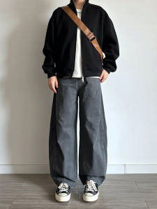 Deep Grey Knife Blade Workwear Pants Mens Autumn OOTD Straight Loose American Retro Denim Long Trousers Casual Pants