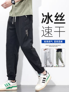 Ice Silk Quick Dry Summer Thin Loose Casual Harem Pants Mens Loose Fit Youth Trendy Trousers Long Pants Elastic Waistband
