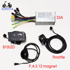 25A Brushless Motor Sine Wave Controller 24V/36V/48V 350W with S810 LED Display P.A.S 12 Magnets Throttle for E-bicycle/Scooter