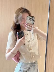 PAIBOLI | Oversized Yellow Stylish Summer Short Sleeve Round Neck Shirt