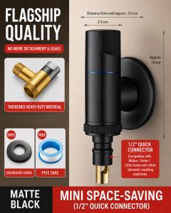 Automatic Shut Off Washing Machine Faucet Mini Space Saving 1/2 Connector Brass Angle Valve For Bosch Samsung Haier