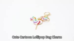 Rainbow Swirl Lollipop Keychain with Rhinestones Gold Tone Mickey Head Bag Charm Birthday Gift for Kids