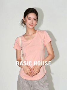 Basic House | Pink Round Neck Regular Shoulder Slim Fitting T-shirt