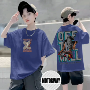 MOTORWAY K759 t-shirt with skateboard graphics and text "FREESTYLE SKATEBOARD" and "OFF THE WALL" on front and backPure cotton short-sleeved shirt suitable for adults and children outdoor skateboarding style street style.