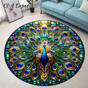 [Deepavali Decorations]Peacock Round Carpet 3D Design Anti Slip Floor Mat Soft Velvet Carpets for Living Room Bedroom Office Chair Mat Home Decor Karpet Bulat Alas Kaki Hiasan Rumah Karpet bulat hiasan rumah