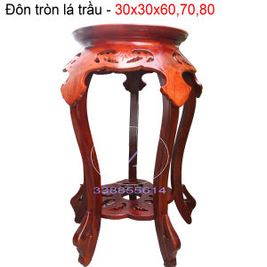 Đôn đế tròn chân cong trạm lá trầu gỗ hương mặt 30 cao 607080cm