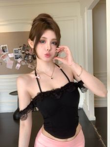 Áo Ba Lỗ Ren Cổ Treo Hở Vai Mùa Đông Phong Cách Thái Pure Desire Sweet Spicy Bé Gái Một Bên Vai Xương Cá Áo Ba Lỗ Nữ