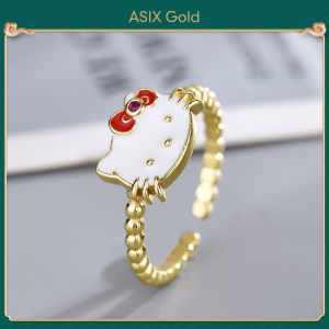 ASIX GOLD 916 gold cute cartoon cat couple ring Korea fashion 18K gold womens ring Mens pineapple rings Lucky rings Wont blacken Wont peel Birthday present