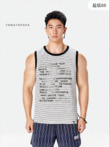 TOMATOPAPA | Striped Letter Print Leisure Mens Tank Top