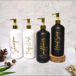 Botol Sabun Cair Aesthetic 500ml Hitam Hdpe Tutup Pump Luxry Gold Fre Stiker Anti Air