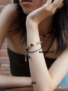 Original NOVEMBER6TH Woven Natural Stone Bracelet Black Conch Agate Crystal Mix Design Modern Korean Style Fashion Jewelry