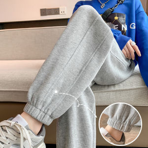 Gray Fleece Lined Thickened Womens Sports Pants 2023 New Loose Cuffed Slimming Casual Small Size Sweatpants