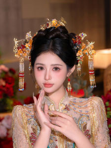 Chinese Style Wedding Headwear New 2025 Gold Colorful Simple And Elegant New Bride Hair Accessories for Marriage Ceremony