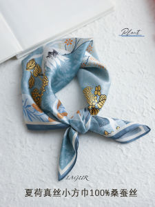 Lagur 100% Mulberry Silk Printed Scarf Small Square Fashionable Spring Autumn Versatile Hairband Shirt Accessory for Women